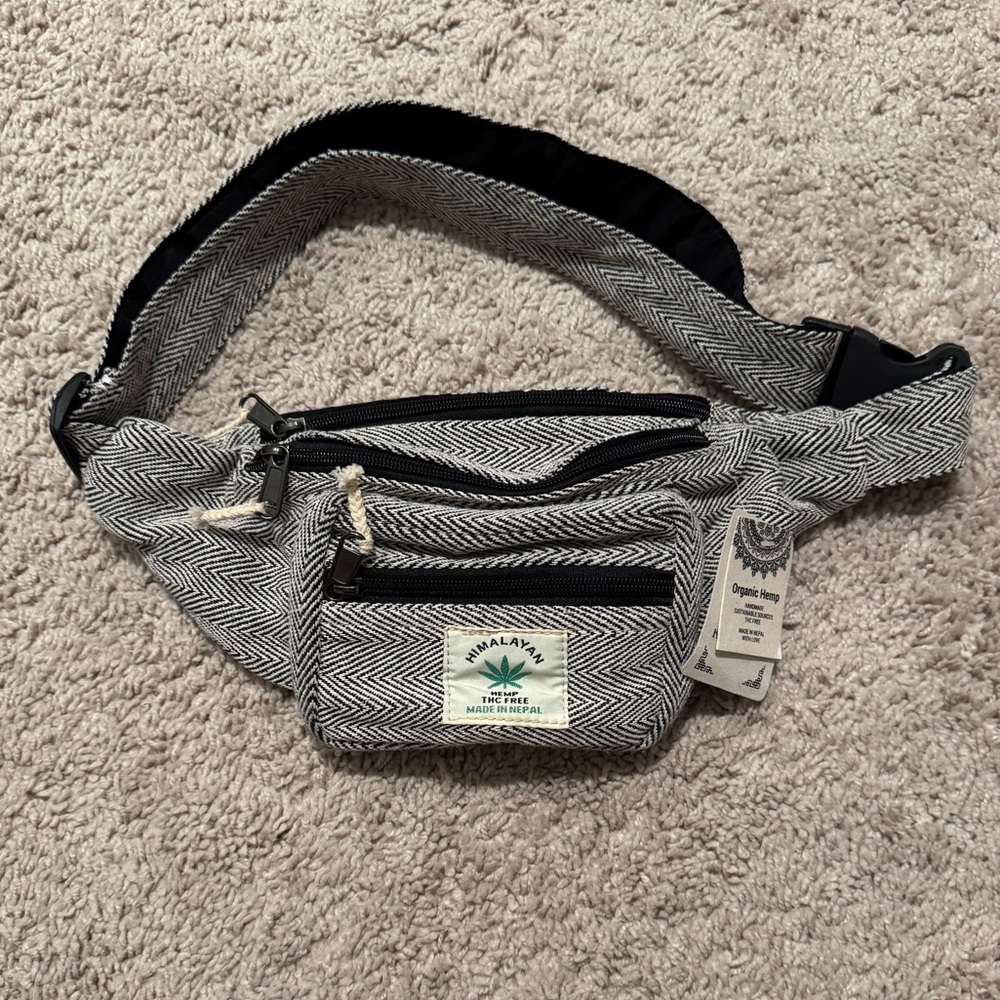 Black Herringbone Hemp Belt Bag NWT